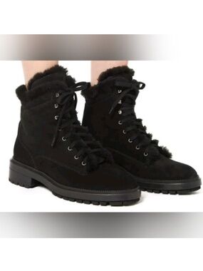 Aquatalia Lenore Black Suede Shearling Lined waterproof Boots Women’s Size 8.5